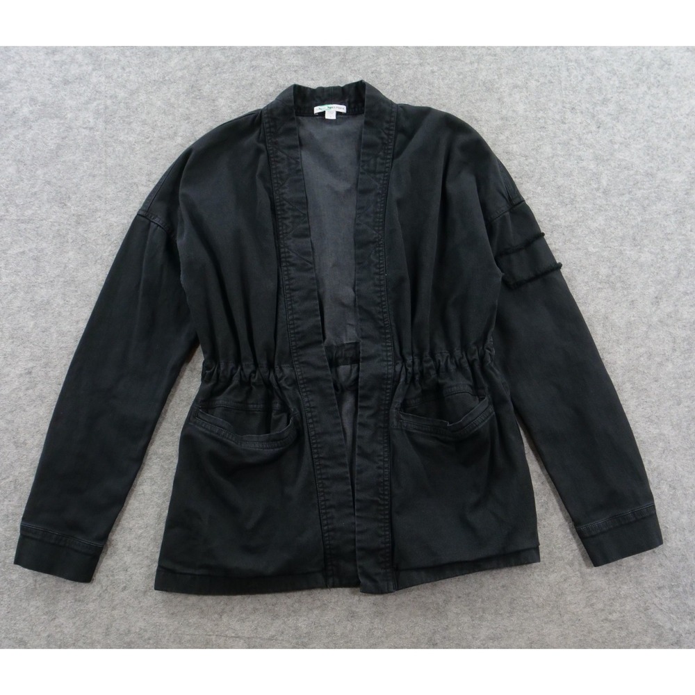 James Perse Jacket Womens 1 Small Black Open Front Drawstring Kimono WMTS2323